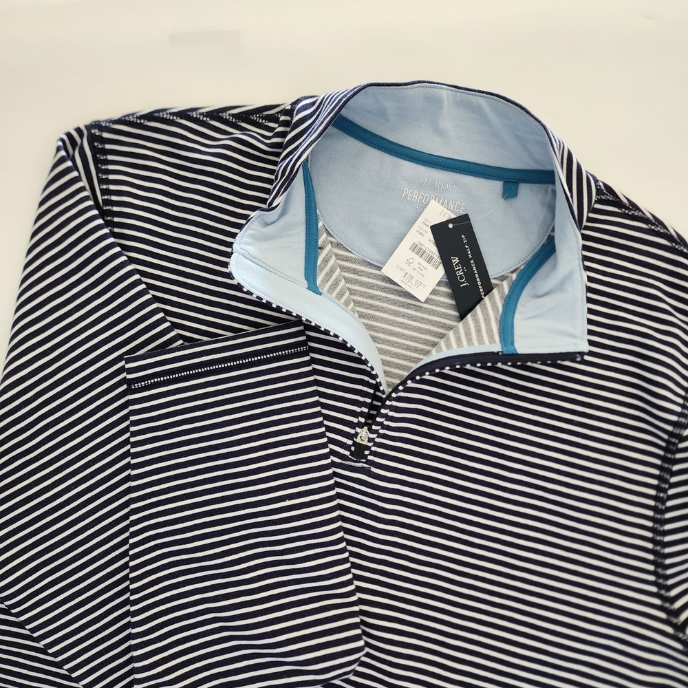 J. Crew‎ Performance blue white stripe 1/2 zip pullover shirt mens size XL